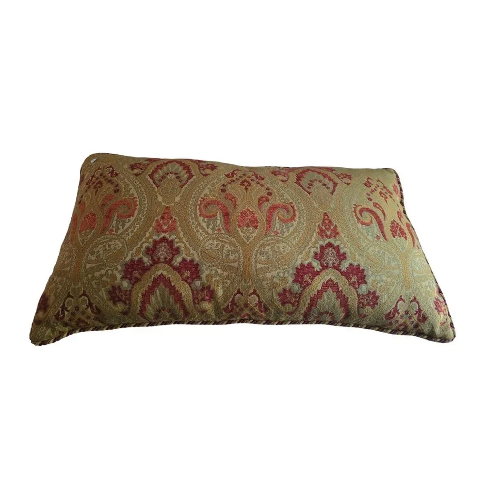 Gold & Red Jacquard Throw Pillow With Braided Trim‎ 35